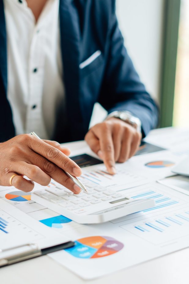 businessman checking financial report in his office